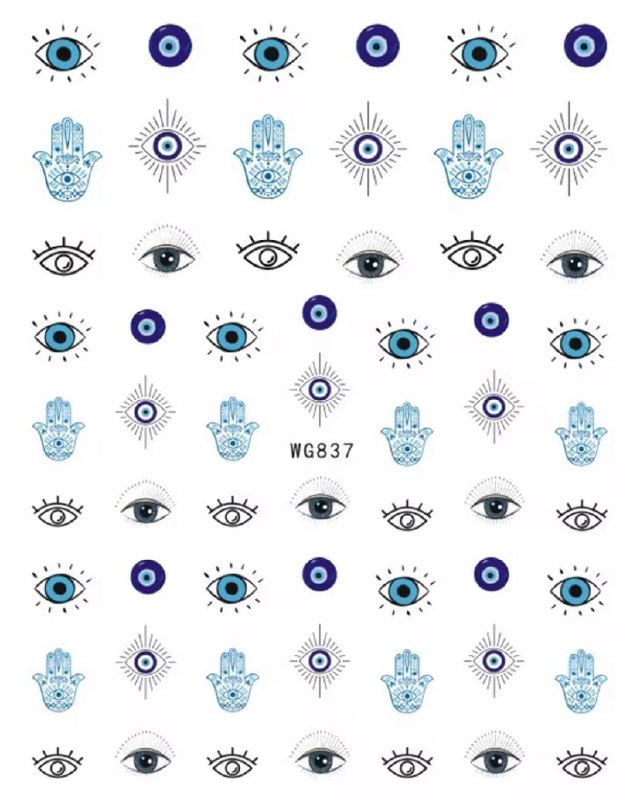 Profesyonel Nazar Boncuğu ve Hamsa (Fatma Ana Eli) Nail Art Sticker Seti
