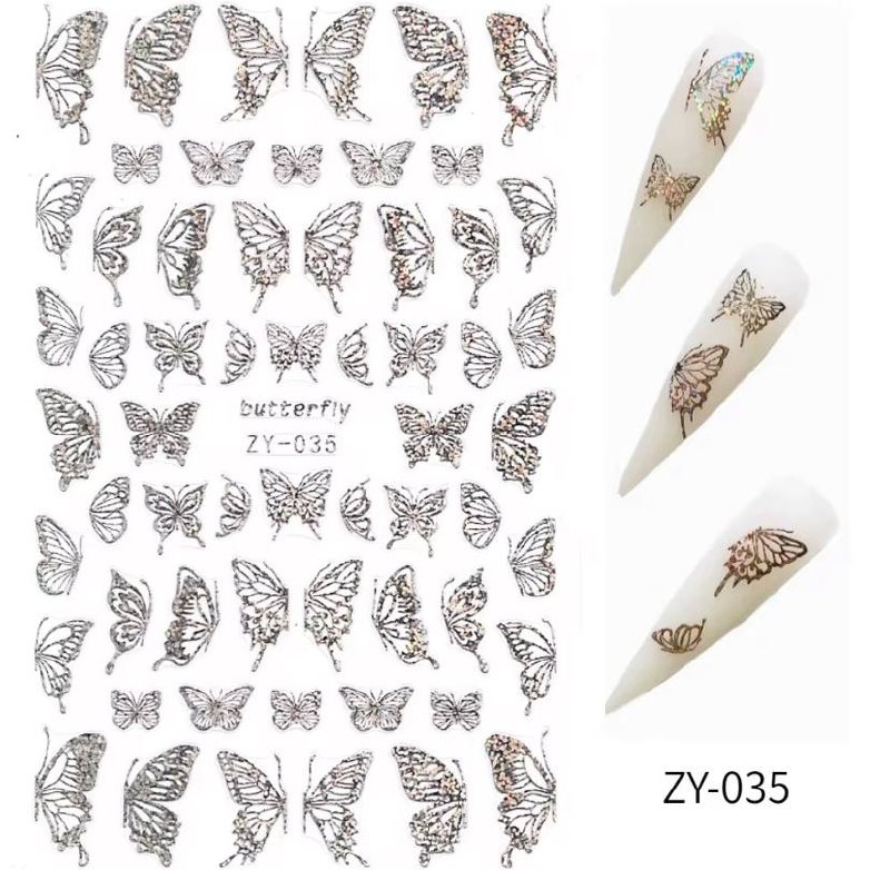 Profesyonel 3D Holografik Kelebek Nail Art Sticker Seti